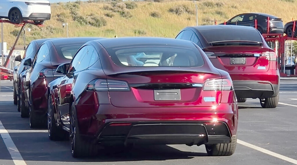 Exclusive Garnet Red Tesla Model S and X Signature Editions Spotted at Fremont Factory before Delivery Event